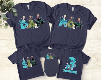 Personalized Disney Frozen Family Birthday Unisex T-shirt, Custom Disney Dad Mom Son Shirt, Elsa Anna Olaf Kristoff Hans Characters Shirt