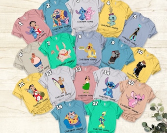 Custom Name Disney Lilo And Stitch All Characters Group T-Shirt, Nani Angel Matching Shirt, WDW Disneyland Family Vacation Shirt Stitch