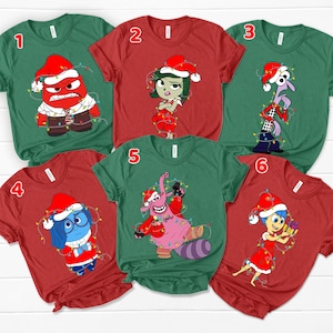 Kerst-T-shirt Disney Inside Out-personages, kersttrui kerstlicht kerstshirt, Disneyland kerstshirt, vreugde woede verdriet angst angst kerstshirt