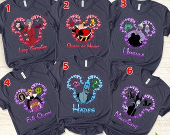Aangepaste Disney schurk karakter Unisex T-shirt, schurken Ursula Evil Queen Hades malafide shirt, Disney World shirt moeder's vader's Tee