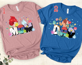 Anpassad Disney Den lilla sjöjungfrun unisex t-shirt, Disney pappa mamma kung Triton Ariel prinsessa skjorta, Disney mors fars dag skjorta present