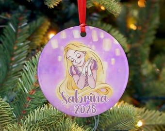 Personlig Rapunzel-juldekoration: Anpassat namn, prinsesstema