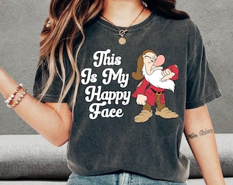 Disney Funny Grumpy This Is My Happy Face T-Shirt, Snow White And The Seven Dwarfs Tee, WDW Magic Kingdom Disneyland Vacation Gift