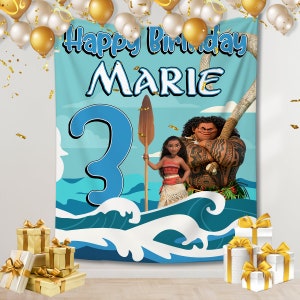 Moana Birthday Party Backdrop/Moana Birthday Banner/Custom Moana Backdrop/Kids Birthday Decoration/Custom Name Moana Backdrop Gift