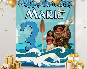 Benutzerdefinierte Moana Geburtstagsparty Hintergrund: Personalisierte Kinderdekoration