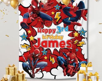 Personalized Spiderman Birthday Backdrop: Custom Name & Age