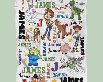 Personalized Disney Toy Story Blanket, Custom Name Woody Buzz Lightyear Aliens Rex Hamm Blanket Disney Movies Blanket Toy Story Blanket Gift