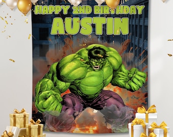 Banner de cumpleaños personalizado de Hulk: Fondo de superhéroe personalizado