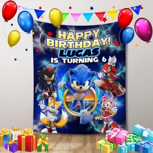 Sonic Verjaardagsfeestje Achtergrond Sonic Hedgehog Verjaardagsbanner Aangepaste Sonic Achtergrond Kinderverjaardagsdecoratie Aangepaste verjaardagsachtergrond Cadeau