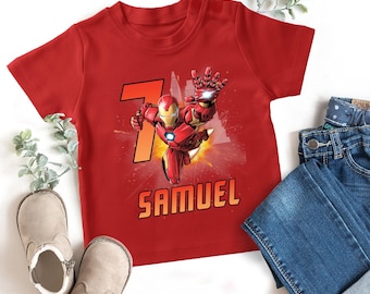 Personalized Iron Man Birthday Shirt: Custom Avenger Tee for Kids