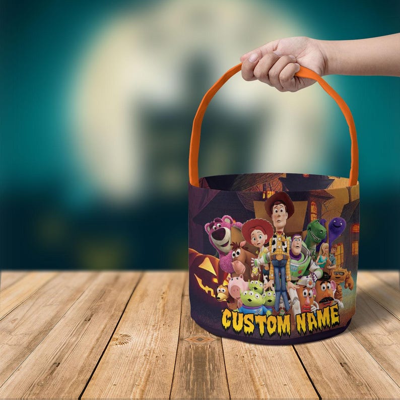 Personalized Disney Toy Story Halloween Basket, Buzz Lightyear Trick or Treat Candy Bag, WDW Disneyland Family Halloween Party 2025 image 3