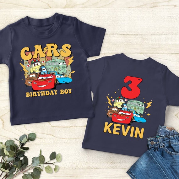 Personalized Disney Cars Birthday Youth Kid Toddler 2side T-Shirt, Cars  Lightning Mc Queen Theme party, Custom Name Age Birthday Boy Shirt