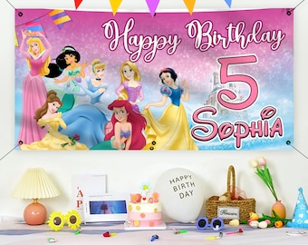 Princess Birthday Party Backdrop: Customizable Polyester or Vinyl Banner