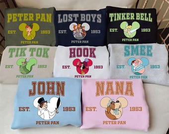 Disney Peter Pan Est 1953 Characters T-Shirt, Tinker Bell, Smee, Captain Hook, Disneyland Family Vacation Trip, Matching Family Shirts