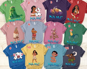Moana Characters Group Shirt, Disney Moana Family Shirts, Name Customizable Shirt, Maui, Gramma Tala, Rooster, Disney Gift Shirts