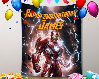 Ironman Geburtstagshintergrund: Personalisiertes Superhelden-Party-Girlande