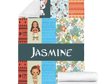 Personalized Moana Baby Blanket, Princess Inspired Baby Name Blanket Kids Disney Princess, Custom Name Moana Blanket Birthday