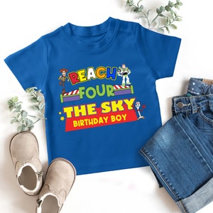 Disney Toy Story Family Unisex T-Shirt, Reach Four The Sky Birthday Shirt, Toy Story Personalized Birthday Tees, Buzz And Woody Shirt Gift
