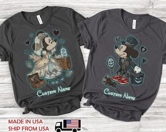 Disney-Paar-T-Shirt mit Mickey- und Minnie-Motiv, Halloween-Motiv „Haunted Mansion“, Mickeys „Nicht so gruselige Party“-T-Shirt, Geschenkidee für den Disneyland-Familienurlaub