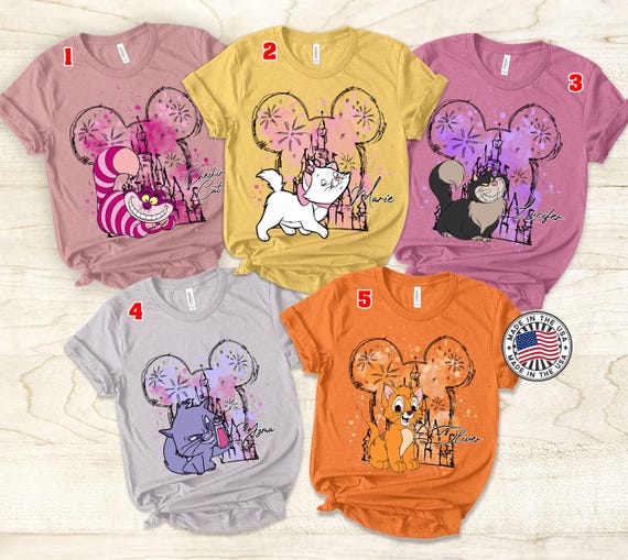 Disney Cats Watercolor Castle Shirt, Marie Cheshire Lucifer Cat Shirt, Disney Birthday Gift, Disney Family Trip Shirt, Custom Disney Shirt