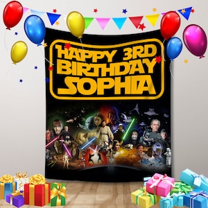 Cenário de aniversário personalizado de Star Wars: banner de festa personalizado