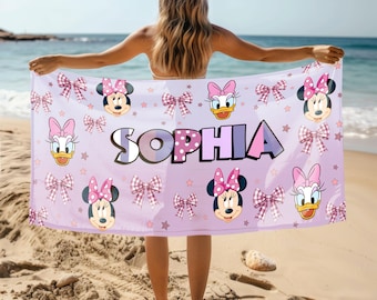 Personalized Disney Girl Beach Towel, Minnie Daisy Beach Towel, Disney Coquette Towel, Disney Besties Matching Towel, Disney Luxury Towel