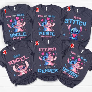 Custom Stitch Gender Reveal Shirt– Disney Baby Shower Tee– Pink or Blue Family Loves You– Cute Pregnancy Announcement Shirt–Team Boy or Girl