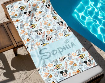 Personalized Disney Beach Towel, Mickey and Friends Beach Towel, Disney Summer Towel, Disney Aloha Towel, Matching Disney Family Vacation