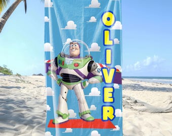 Custom Name Toy Story Beach Towels, Disney Trip Towel, Personalized Name Towel, Disney Buzz Lightyear Beach Towels, Gift for Kid Birthday