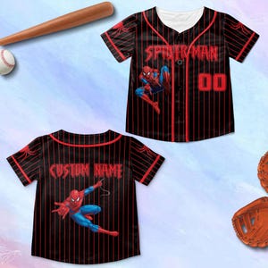 Personalisieren Disney Amazing Spider Man Vintage Klassisch Schwarz Kein Gestreift, Benutzerdefinierte Kinder Jugend Erwachsene Disney Baseball Jersey, Geburtstagsgeschenk Familie