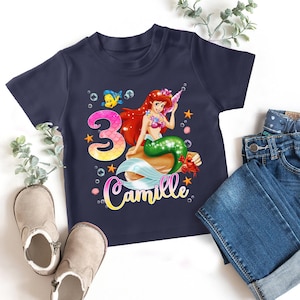 Personalized Mermaid Princess Matching Family Birthday Shirts, Custom Princess Birthday Girl Outfit For Family, Little Princess Theme Tee