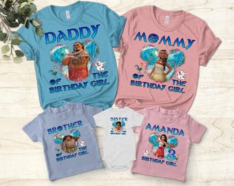 Gepersonaliseerde Moana-verjaardags-T-shirt: bijpassende kleding voor het hele gezin