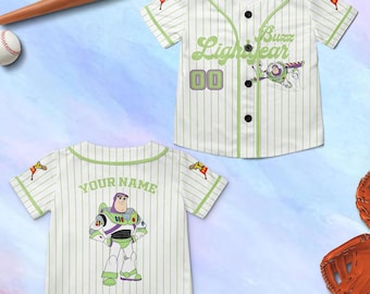 Camiseta de béisbol personalizada de Disney Toy Story Buzz Lightyear, camisetas de béisbol personalizadas de Disney para niños, jóvenes y adultos, lindo regalo de Pixar Toy Story para fanáticos