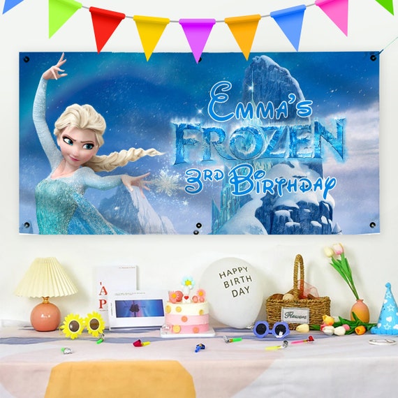 Pancarta Photocall Frozen - Tela De Fiesta 150x100 Cm, 2 Agujeros Para Caras, Decoración Cumpleaños Infantil
