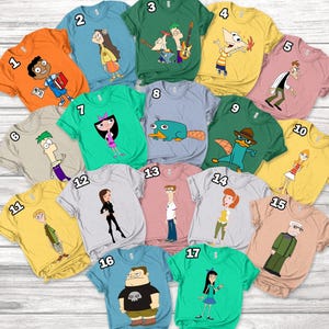 Disney Phineas & Ferb Characters Shirt, Candace Perry Dr Heinz Isabella Buford Jeremy Baljeet, Phineas And Ferb Movie Birthday Shirt