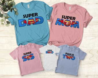 Camiseta familiar de superhéroes personalizada, camiseta a juego para fiesta de cumpleaños.