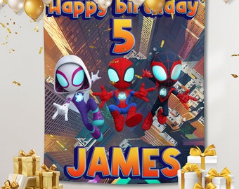Spidey and Friends Birthday Banner: Personalized Backdrop