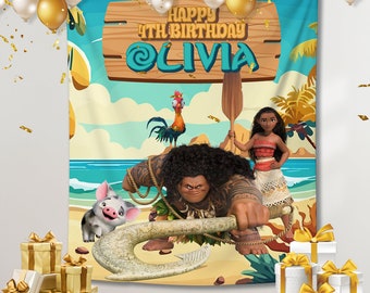 Personalisierte Moana Geburtstag Kulisse, Custom Name Banner