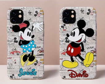 Gepersonaliseerde telefoonhoesje Disney Comics stel, Mickey en Minnie kerstcadeau, telefoonhoesje stel, Disney Friends-cadeaus