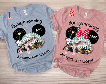 Personalized Epcot Honeymoon Couple Matching Comfort Colors Shirt, Disney Just Married Mr and Mrs Shirt, Disney Wife And Husband Shirts