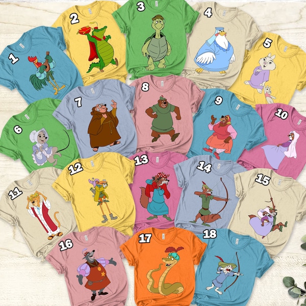 Disney Robin Hood Characters Group T-Shirt, Marian Prince John Friar Tuck Sir Hiss Shirt, Disneyland Family Vacation, Halloween Matching Tee