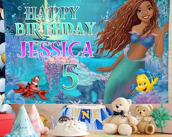 Little Mermaid Birthday Banner: Custom Black Mermaid Backdrop