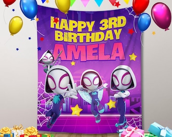 Custom Ghost Spider Birthday Backdrop: Spidey and Friends Party Banner
