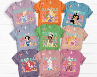 Camiseta de Pascua de princesas de Disney, camisetas de Pascua personalizadas de princesas, camisetas de Pascua de Ariel de Disney, camiseta de Pascua de Blancanieves de Disney, Cenicienta de Pascua