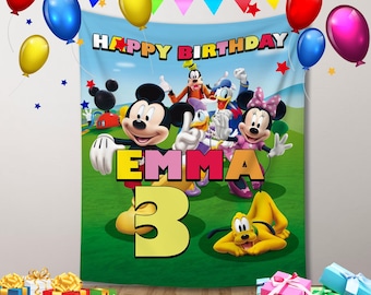 Personalized Mickey And Friends Birthday Backdrop, Disney Birthday Banner, Custom Name Banner Birthday, Disney Gift For Girls Boys Decor