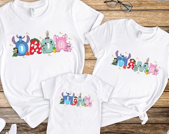 Camiseta familiar de Disney Lilo y Stitch, camiseta familiar de Disney Stitch, minicamiseta personalizada de Stitch Mamá Papá, camiseta familiar de la película Lilo y Stitch