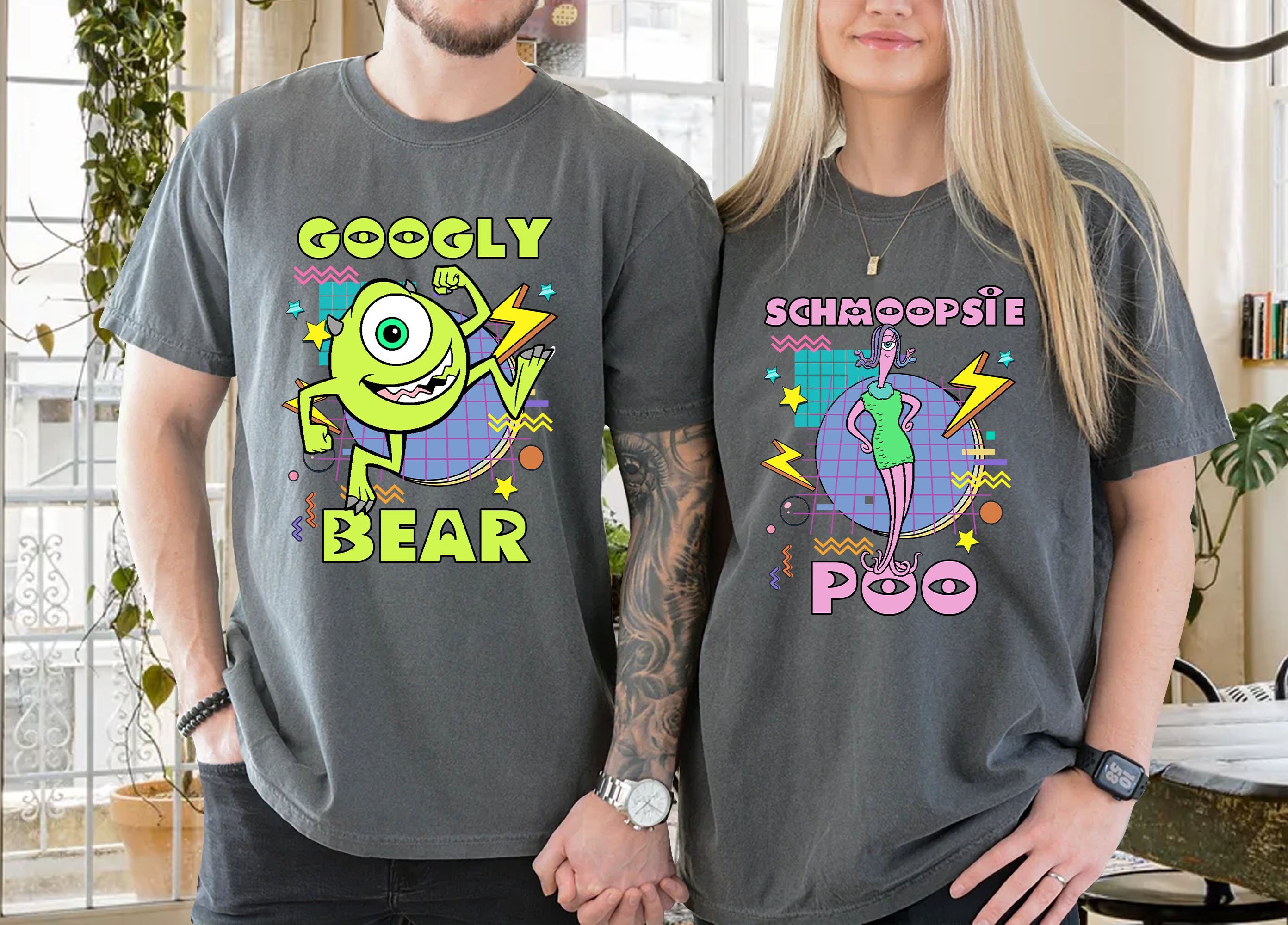 Retro 90s Pixar Monsters Inc Mike Wazowski Googly Bear and Celia