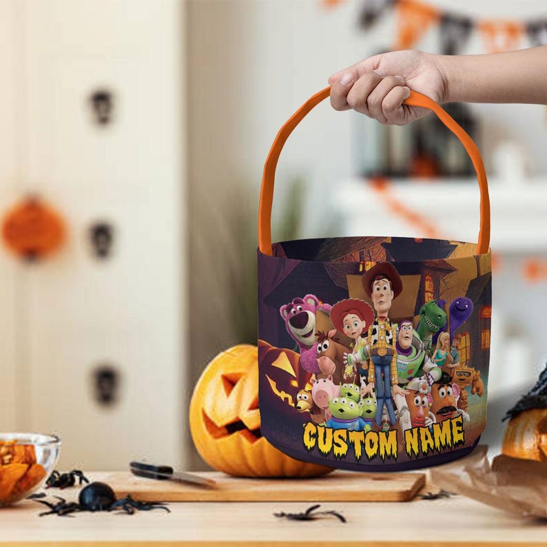Personalized Disney Toy Story Halloween Basket, Buzz Lightyear Trick or Treat Candy Bag, WDW Disneyland Family Halloween Party 2025 image 1