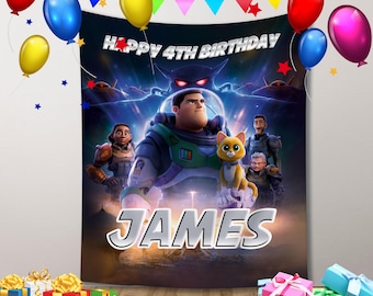 Buzz Lightyear verjaardagsachtergrond: feestbanner ruimtethema