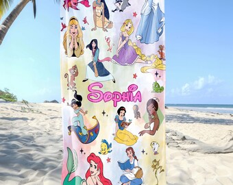 Personalized Coquette Bow Disney Princess Beach Towel, Girly Princess Birthday Girl Towel Bath Pool Summer Beach Trip, Disney Girl Trip Bow
